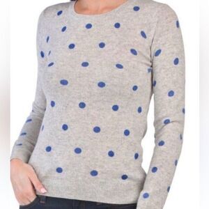 NWT Cynthia Rowley Cashmere Sweater Gray and Blue Polka Dot Crew Neck size L